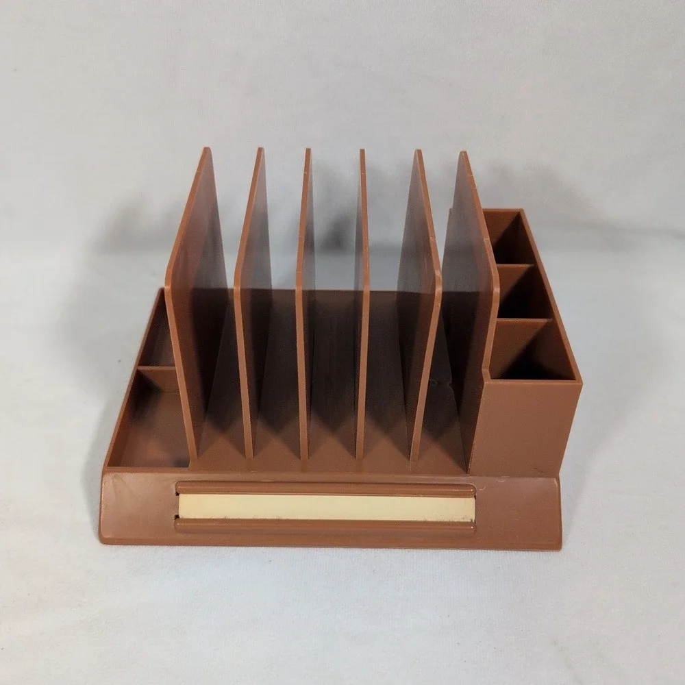Vintage Max Klein Brown Plastic Desk Organizer Letter Sorter Pen Holder MCM